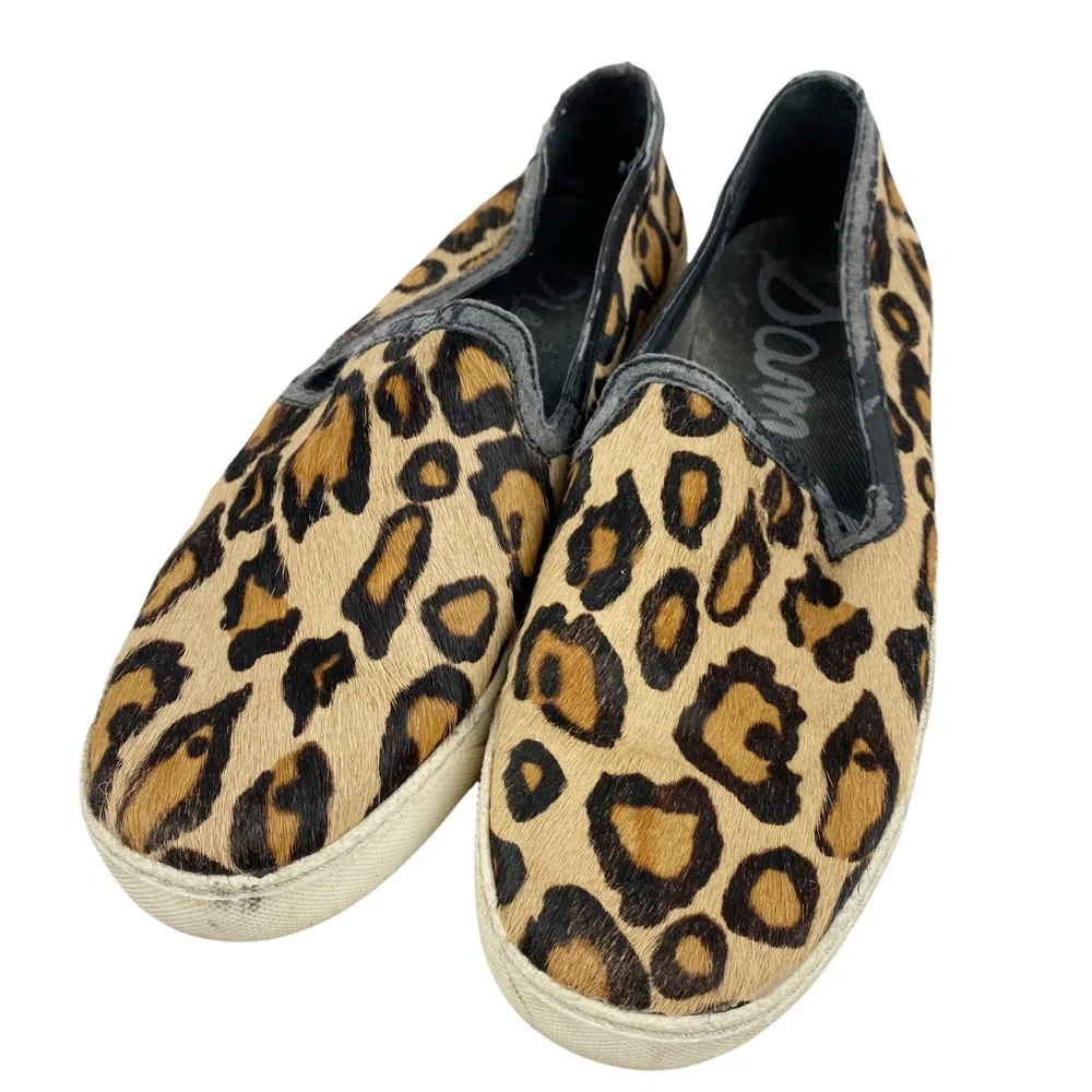 Sam Edelman Becker Cow Hair Leopard Print Slip On Sneakers Size 8 - Picture 2 of 6
